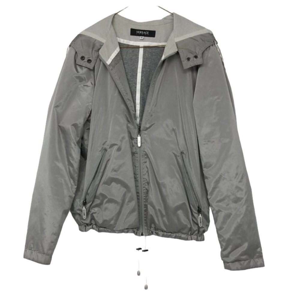 Versace Sport  silver hooded windbreaker cropped drawstring hem womens SP